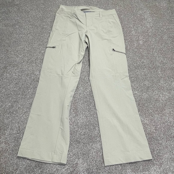 Athleta womens cargo hiking pants sz 8 mid rise cream khaki outdoor camping - Picture 3 of 12